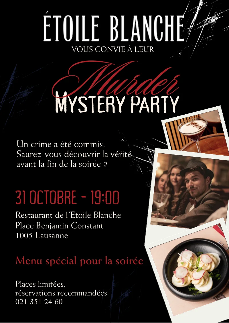 Flyer de la Murder Mystery Party : un crime a été commis