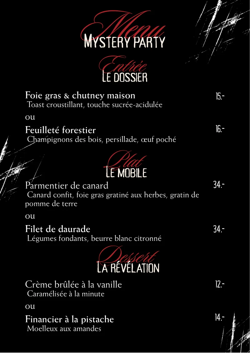 Menu de la soirée : le dossier, le mobile, la révélation