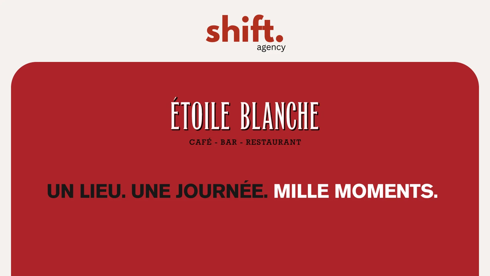 Couverture de la présentation : Étoile Blanche, café, bar, restaurant. Un lieu. Une journée. Mille moments.